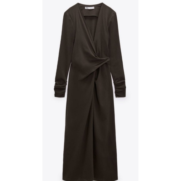ZARA DRAPED WOOL BLEND DRESS NWT Size L Large - Picture 4 of 11